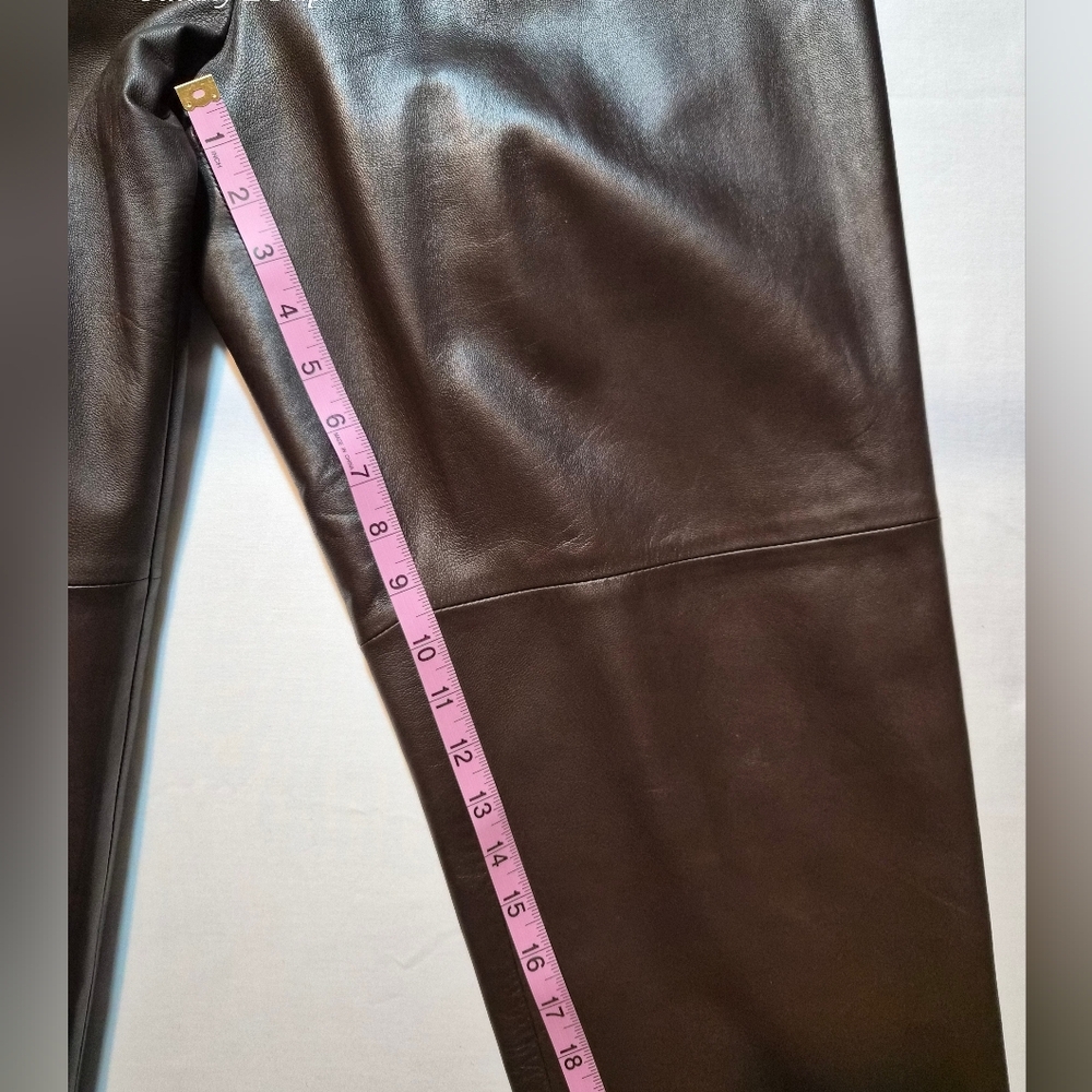 Talbots Petites 100% Genuine Leather Pants - Chocolate Brown - Size 14P - Picture 7 of 10